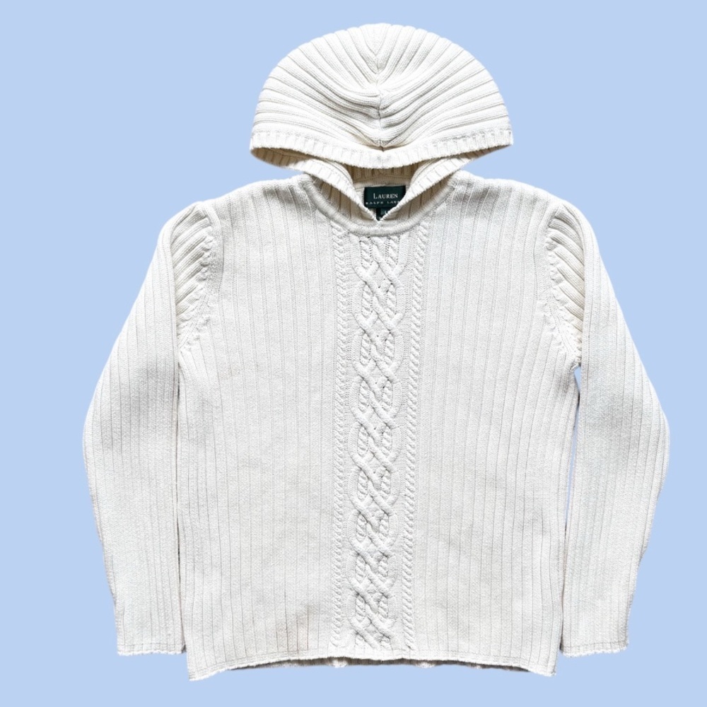Chunky Cable Knit Vintage Lauren Ralph Lauren Hooded Sweater Women’s L